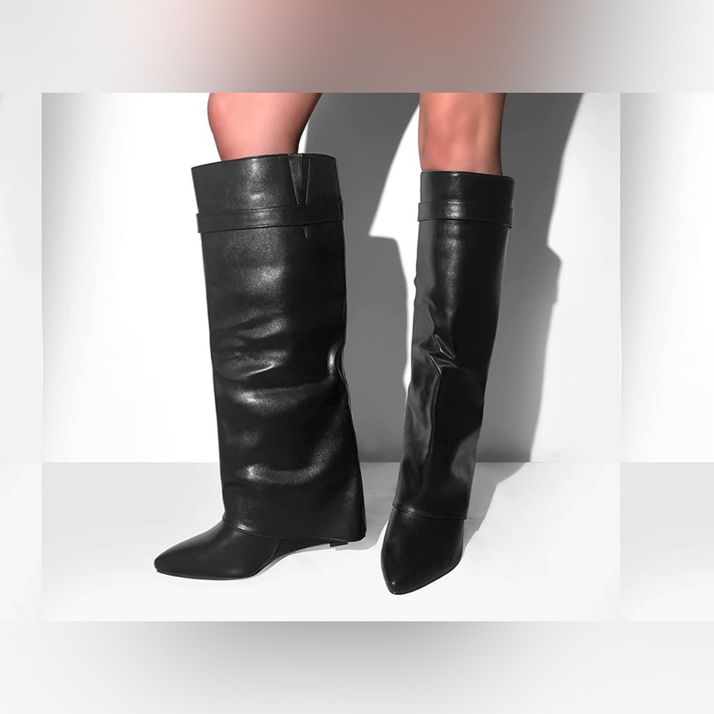 Folded Boots. Pointed Boots, Knee High Boots.